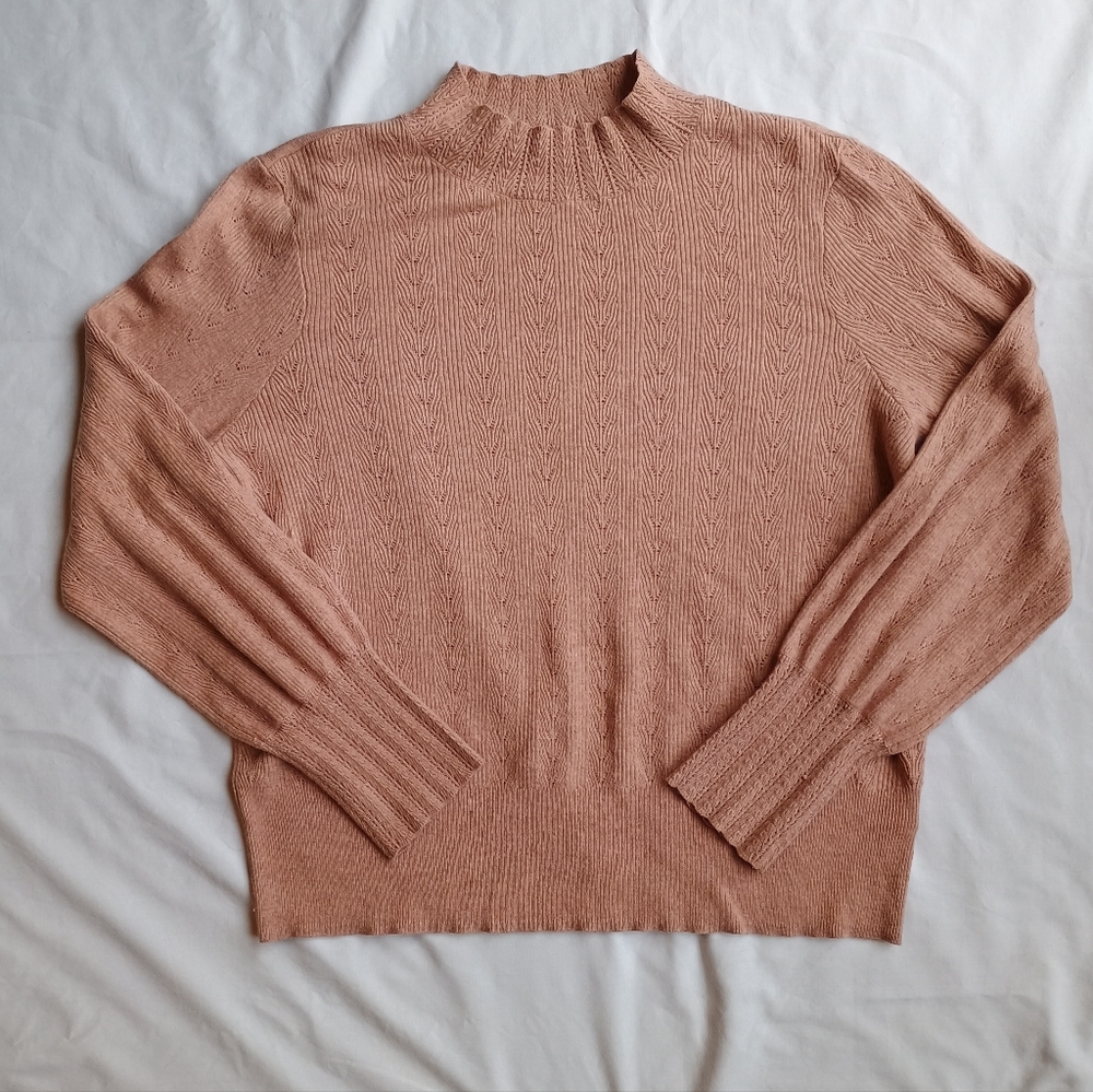 LC Lauren Conrad Mock Neck Sweater Womens XL Pointelle Knit Eyelet Mauve Pink